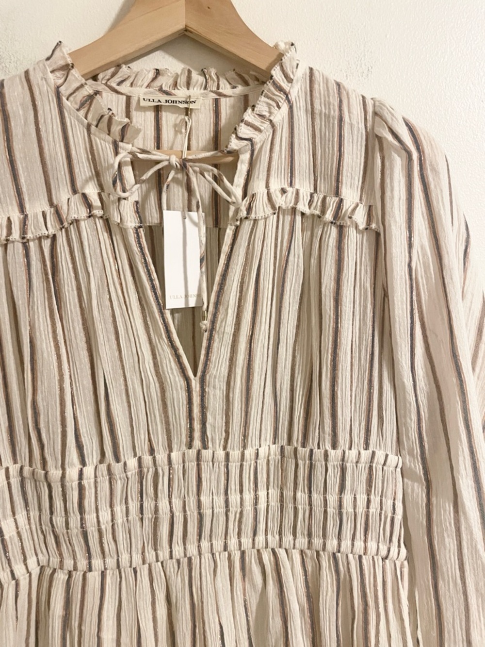 Ulla Johnson Rosalind Mini Dress Women’s Size 4 Lurex Stripe Cream NWT - Picture 7 of 13